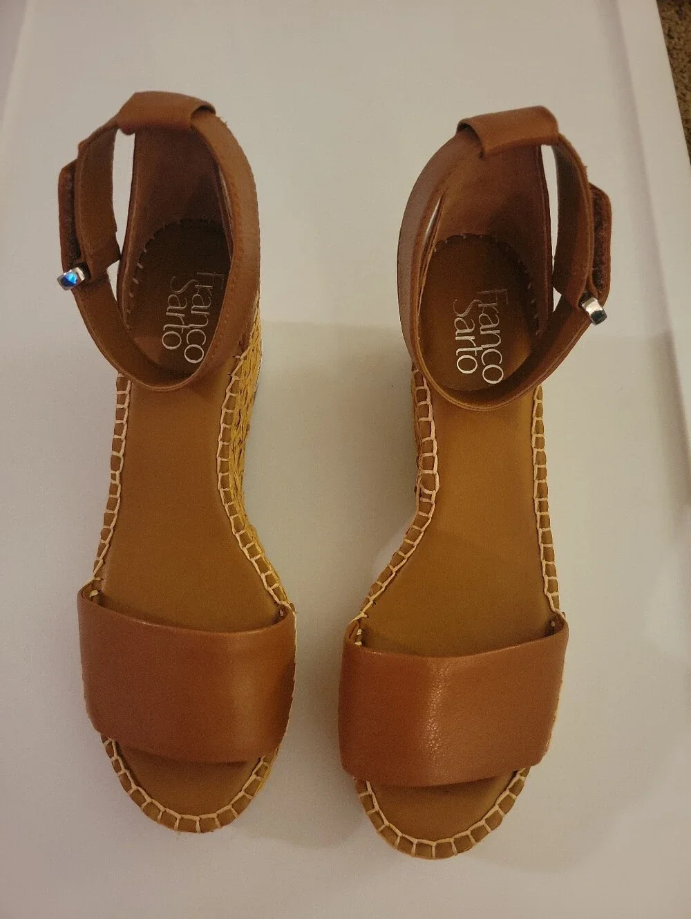 Franco Sarto Espadrille Wedge Sandals Brown Ankle Strap Women's Size 7.5